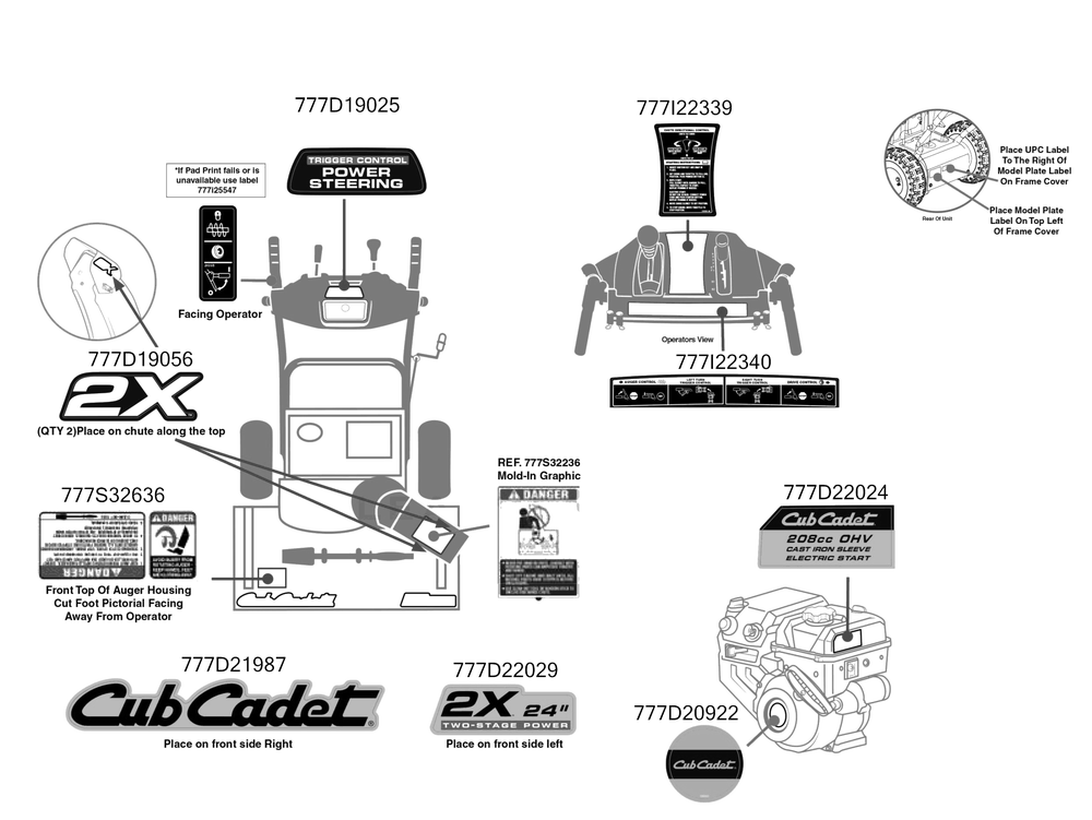 Label Map Diagram and Parts List for 2X24-INCH (31AM5BTR710)(2016) Cub Cadet Snow Blower